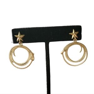 Cowgirl lariat rope dangle earrings silver stars